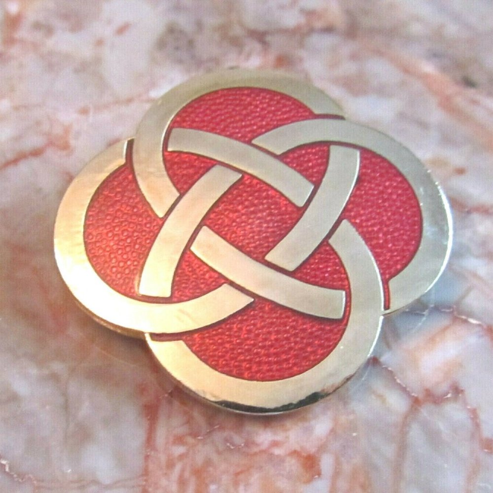 CELTIC SEA GEMS Red Enamel Knot 1.5" Pin Brooch